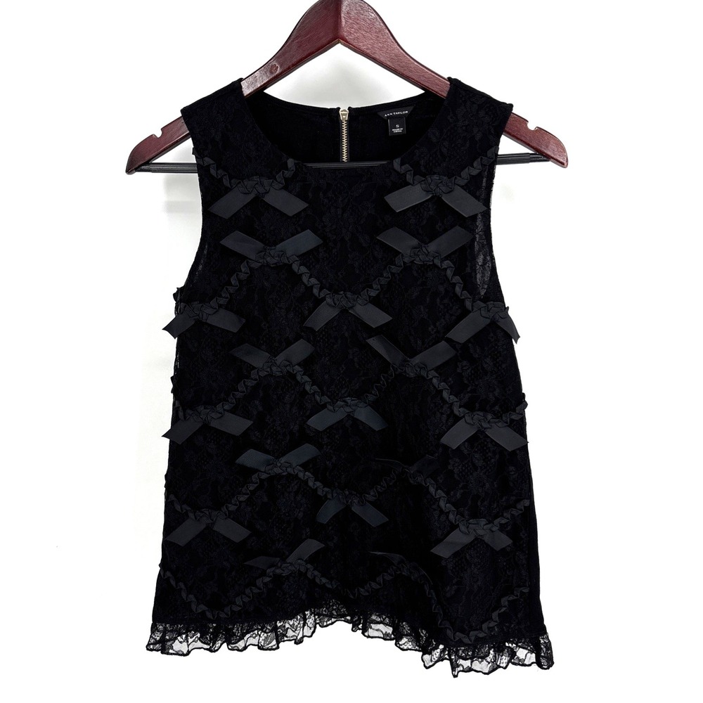 Black Lace Boho Tank Top S Y2K Bows Goth Lolita Fairy Whimsigoth Swan Witchy